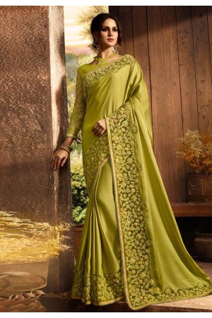 Green silk saree with blouse  5406